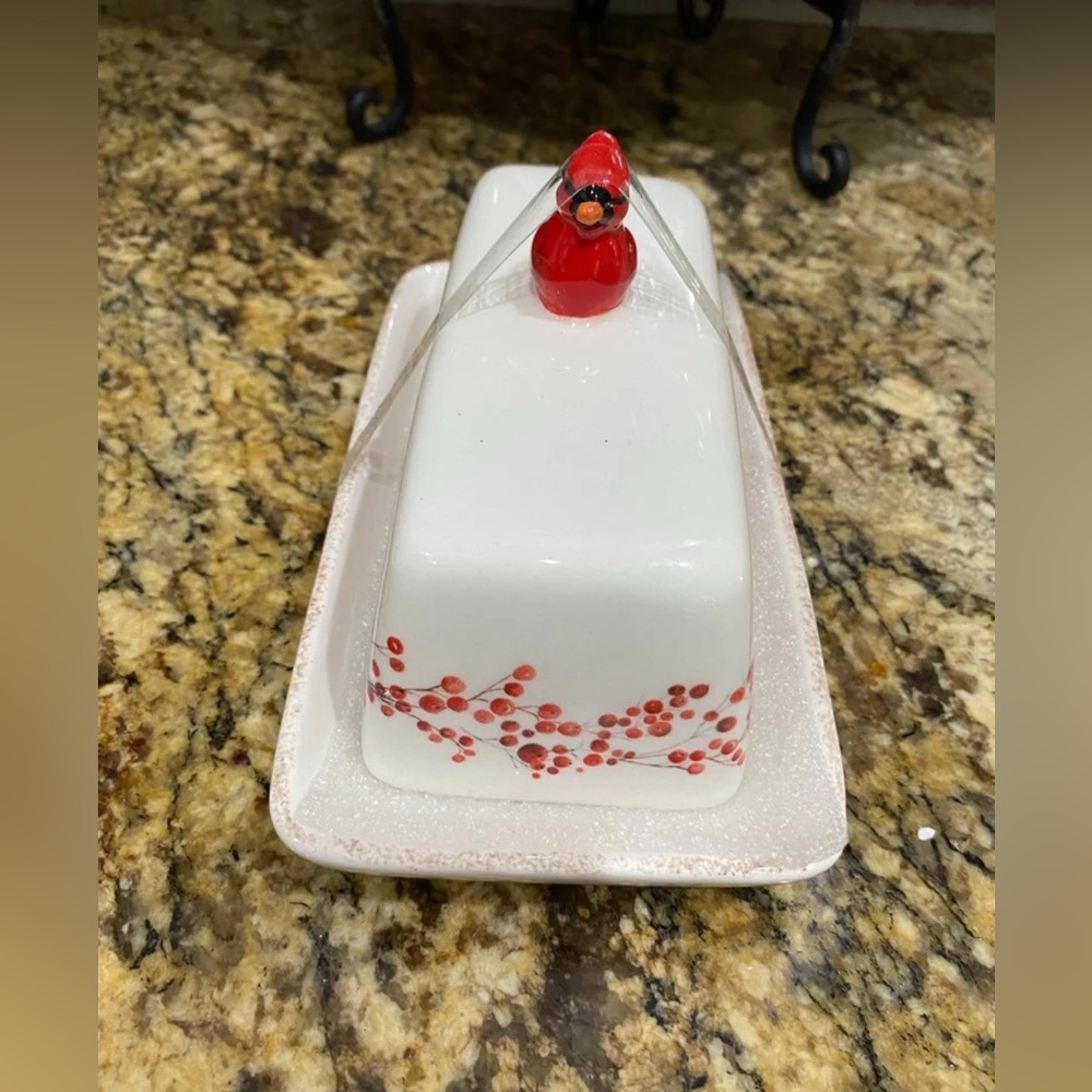 Potters Studio Cardinal and japanese cherry blossom covered butter dish new! - Picture 3 of 7